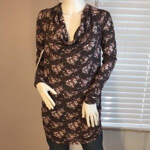 French Connection Gray Long Sleeves Front Drape  Back Tie Floral Blouse Size S